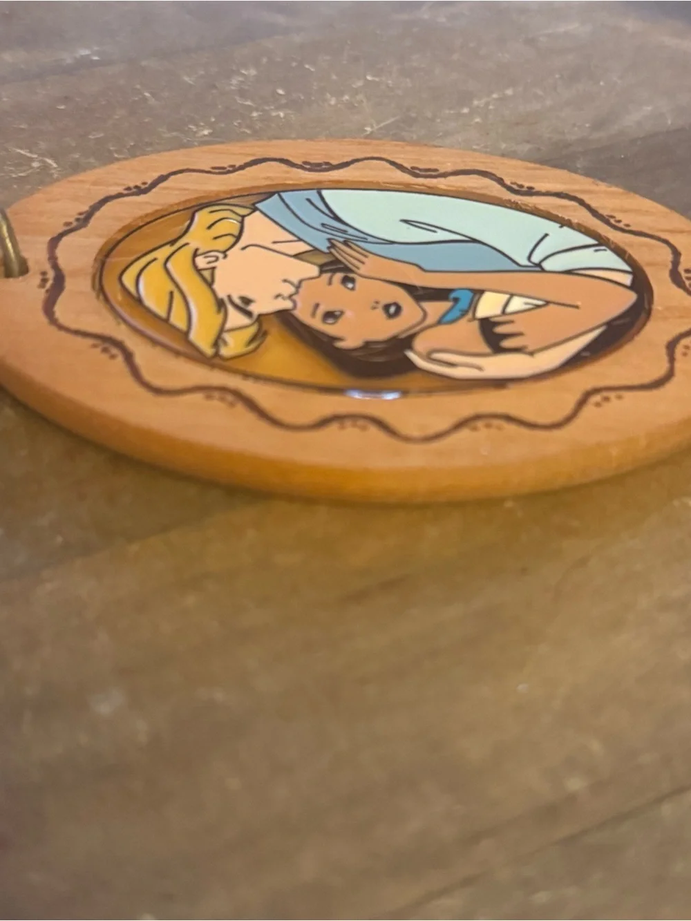 Vintage Walt Disney Pocahontas large oval wooden keyring
